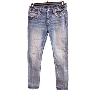 Miss Me Light Medium Wash Blue Bedazzled Skinny Jeans Size 30